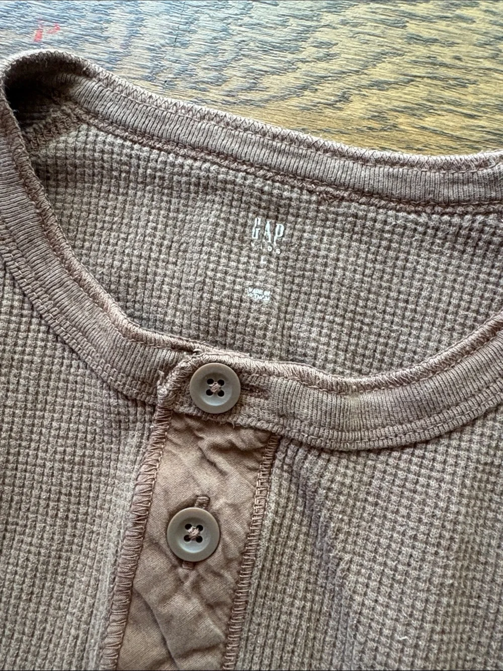 Gap Kids Ribbed Waffle-Knit Henley in Borwn